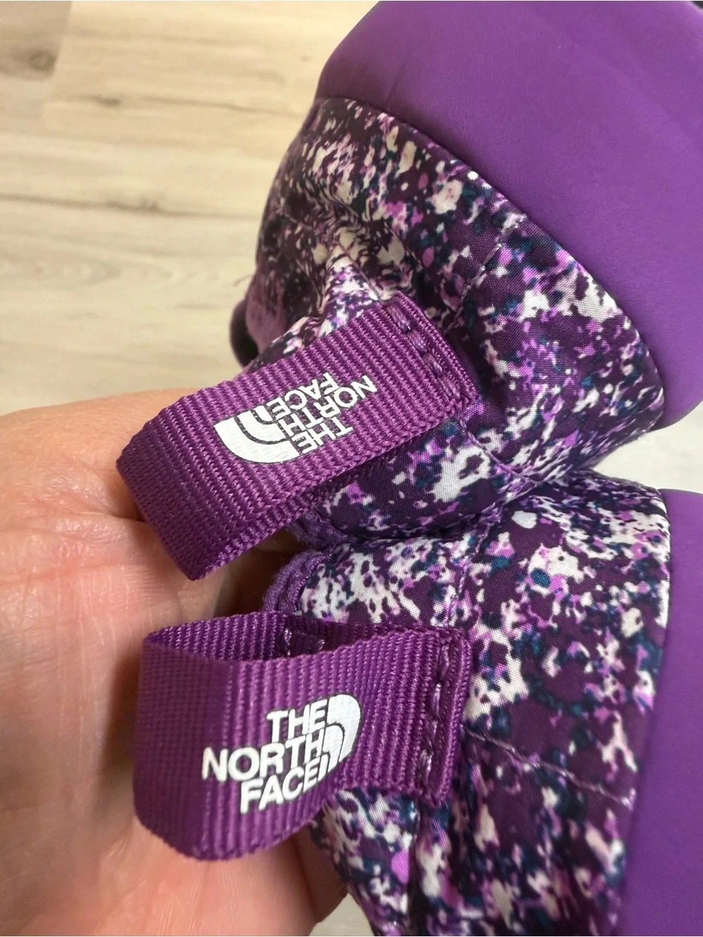 The North Face Kids Purple Quilted Slip-On Slippers with Speckled Print